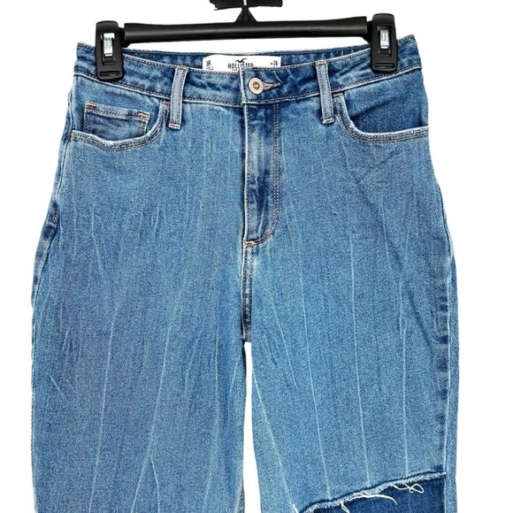 Hollister Curvy High Rise Mom Jeans Patchwork Denim Two Tone Blue Size 26 NWT - Picture 2 of 9